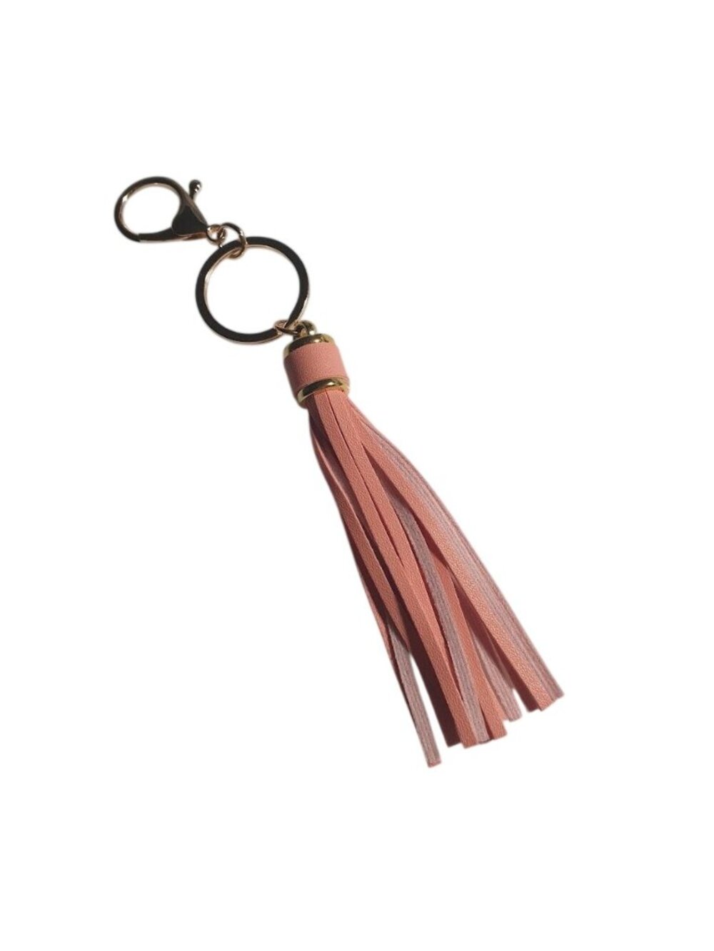 Pink Tassel Keychain Faux Leather Gold Tone Clasp Split Ring Loop Charm 6.5 Inch